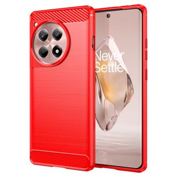 Capa de TPU Escovado para OnePlus 12R/Ace 3 - Fibra de Carbono - Vermelho