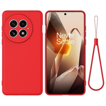 Capa de silicone líquido com correia de mão para OnePlus 13 - Vermelho