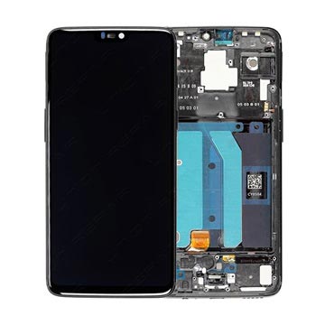 Estrutura para a Parte Frontal e Ecrã LCD para OnePlus 6 - Preto espelho