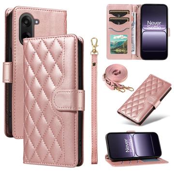 Capa de carteira acolchoada luxuosa para OnePlus Ace 5 Racing/Nord CE5 - Cor-de-Rosa Dourado