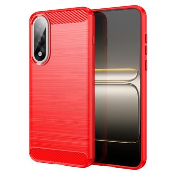 Capa de TPU Escovado para OnePlus Ace 5 Ultra/Nord 5 - Fibra de Carbono - Vermelho