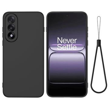 Capa de silicone líquido com correia de mão para OnePlus Nord 5 - Preto