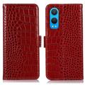Bolsa de Pele Tipo Carteira Crocodile com RFID para OnePlus Nord CE4 Lite/Oppo K12x - Vermelho