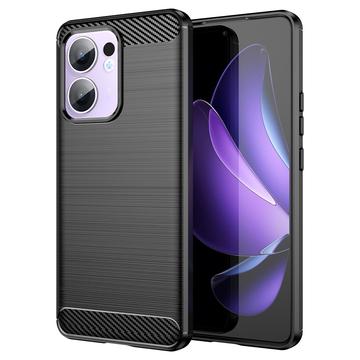 Capa de TPU Escovado para Oppo Reno13 F - Fibra de Carbono - Preto