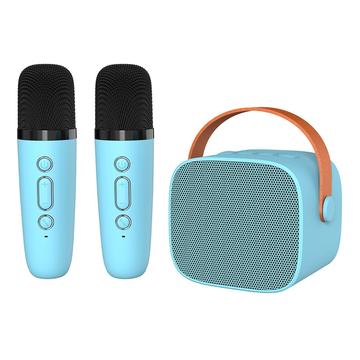 Coluna de som bluetooth P2 para karaoke infantil com 2 microfones - Azul