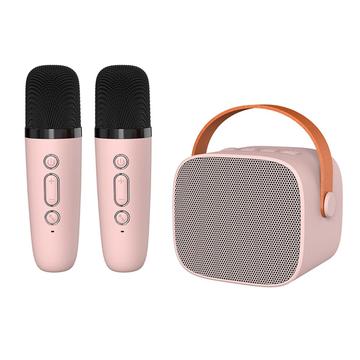 Coluna de som bluetooth P2 para karaoke infantil com 2 microfones - Rosa