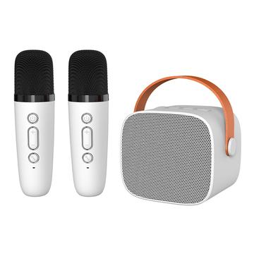 Coluna de som bluetooth P2 para karaoke infantil com 2 microfones - Branco
