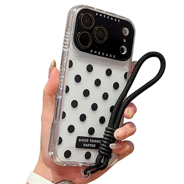 Capa PC / TPU para iPhone 17 Pro Max com película para lente e correia - Polka Dot