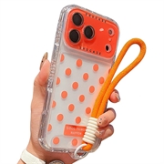 Capa PC / TPU para iPhone 17 Pro Max com película para lente e correia - Polka Dot - Laranja