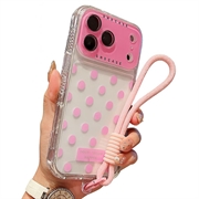 Capa PC / TPU para iPhone 17 Pro com película para lente e correia - Polka Dot - Rosa