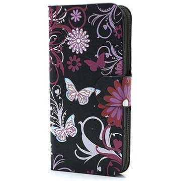Carteira para iPhone 5 / 5S / SE - Borboletas / Flores