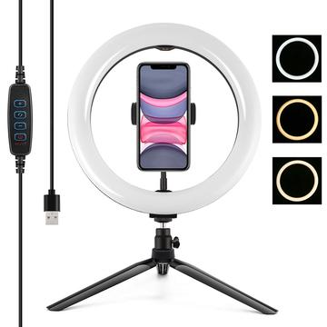 PULUZ PKT3071B 10.2" 26cm USB Dimmable LED Ring Lights Vlogging Selfie Fotografia Vídeo Fill Light com montagem em tripé