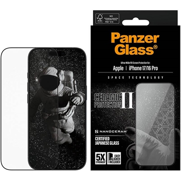 Protetor de ecrã PanzerGlass Ceramic II Protection Ultra-Wide Fit EasyAligner para iPhone 17/16 Pro - 9H - Bordo preto