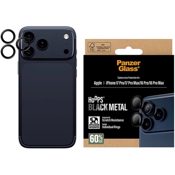 Protetor de lente de câmara iPhone 17 Pro/17 Pro Max/16 Pro/16 Pro Max PanzerGlass Hoops - Preto
