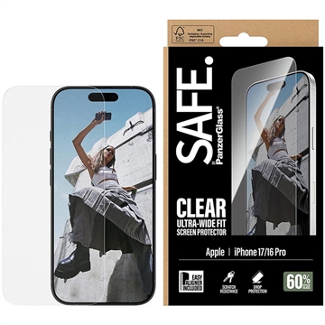 Protetor de ecrã de vidro temperado PanzerGlass Safe Ultra-Wide Fit para iPhone 17/16 Pro - 9H - Transparente