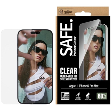 Protetor de ecrã de vidro temperado PanzerGlass Safe Ultra-Wide Fit para iPhone 17 Pro Max - 9H - Transparente