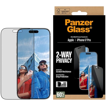 Protetor de ecrã privacidade PanzerGlass Ultra-Wide Fit EasyAligner 2-Way para iPhone 17 Pro - 9H - Bordo preto