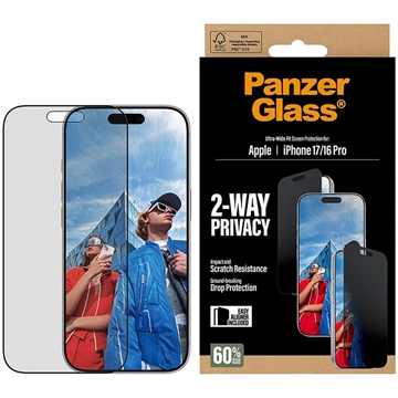 Protetor de ecrã PanzerGlass Ultra-Wide Fit EasyAligner 2-Way Privacy para iPhone 17/16 Pro - 9H - Bordo preto