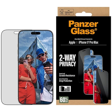 Protetor de ecrã privacidade iPhone 17 Pro Max PanzerGlass Ultra-Wide Fit EasyAligner 2-Way - 9H - Bordo preto