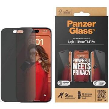 Protetor de Ecrã PanzerGlass Ultra-Wide Fit Privacy EasyAligner para iPhone 15 Pro - Borda Preta