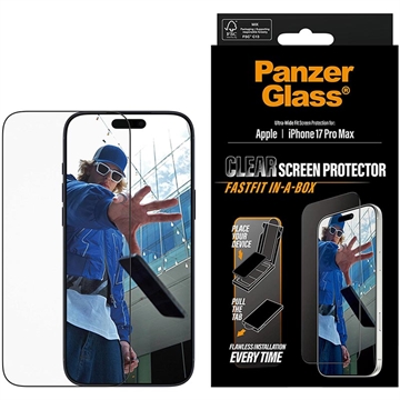 Protetor de ecrã PanzerGlass Ultra-Wide Fit con FastFit In-A-Box para iPhone 17 Pro Max - 9H - Borda preta