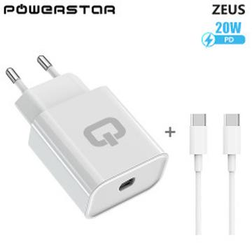Carregador de parede Powerstar Zeus com cabo USB-C - 20W - Branco