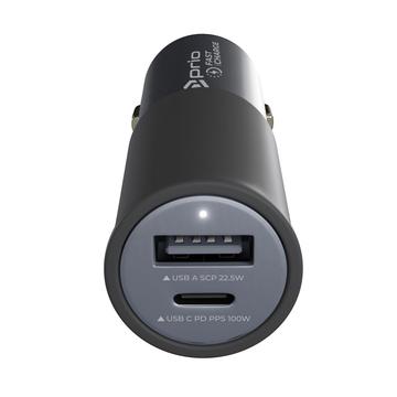 Carregador para automóvel Prio Fast Charge - 100W PD USB-C, 22,5W USB-A - Preto
