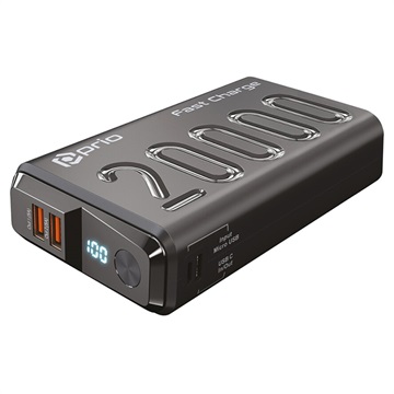 Powerbank Prio Fast Charge - 2xUSB-A, USB-C - 20000mAh - Preto