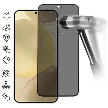 Samsung Galaxy S25 Protetor de ecrã de vidro temperado privacidade - Suporta desbloqueio por impressão digital - Borda Preta
