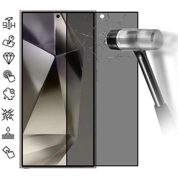 Samsung Galaxy S25 Ultra Protetor de ecrã de vidro temperado Privacidade - Suporta desbloqueio por impressão digital - Borda Preta