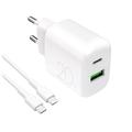 Carregador de porta dupla Puro Prolite 20W com cabo USB-C - Branco