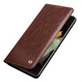 Capa de Pele Tipo Carteira Qialino Classic para Samsung Galaxy S21 Ultra 5G - Castanho