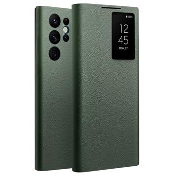 Bolsa tipo Flip de Couro Qialino Smart View para Samsung Galaxy S22 Ultra 5G - Verde