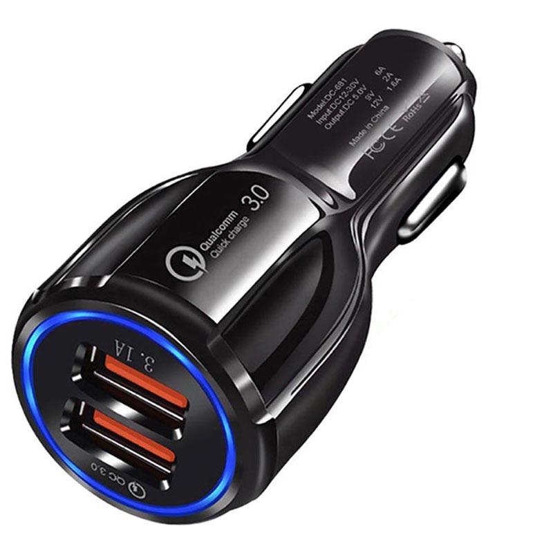 Rápido Carregador de Carro 3.0 30W 2 x USB Preto