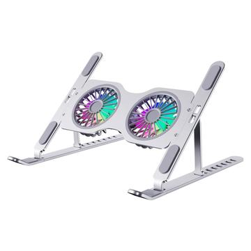 R-JUST HZ45 Arrefecedor para computador portátil com ventoinha dupla ajustável / Suporte para computador portátil - Prata