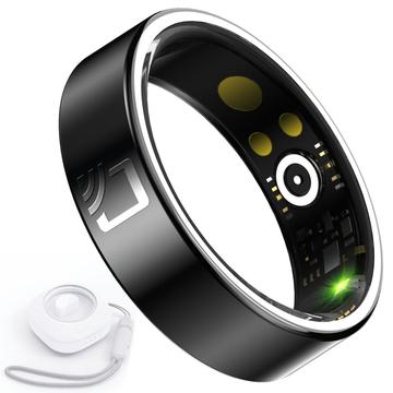 R20 Ceramic Resin Health Monitoring Smart Ring com estojo de carregamento - Tamanho: 13/22.2mm - Preto