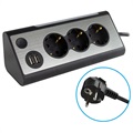 Ficha Tripla com USB e Luz LED REV Light Socket - Prateado / Preto