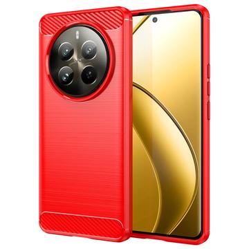 Capa de TPU Escovado para Realme 12 Pro/12 Pro+ - Fibra de Carbono - Vermelho