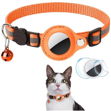 Coleira reflectora para animais de estimação com suporte para AirTag 1/2 e campainha - Gatos e cães pequenos - Laranja