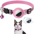 Coleira reflectora para animais de estimação com suporte para AirTag 1/2 e campainha - Gatos e cães pequenos - Rosa