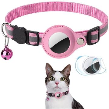 Coleira reflectora para animais de estimação com suporte para AirTag 1/2 e campainha - Gatos e cães pequenos - Rosa