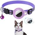 Coleira reflectora para animais de estimação com suporte AirTag 1/2 e campainha - Gatos e cães pequenos - Roxo