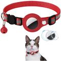 Coleira reflectora para animais de estimação com suporte AirTag 1/2 e campainha - Gatos e cães pequenos - Vermelho