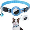 Coleira reflectora para animais de estimação com suporte para AirTag 1/2 e campainha - Gatos e cães pequenos - Azul celeste