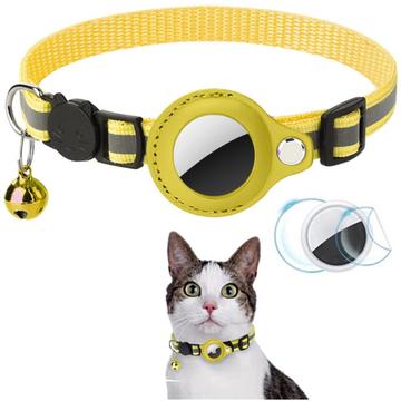 Coleira reflectora para animais de estimação com suporte para AirTag 1/2 e campainha - Gatos e cães pequenos - Amarelo