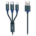 Cabo USB Rremax Gition 3-em-1 - Lightning, Tipo-C, MicroUSB - Azul