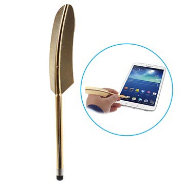 Caneta Stylus Capacitiva Tipo Pena Rétro Universal - Dourado