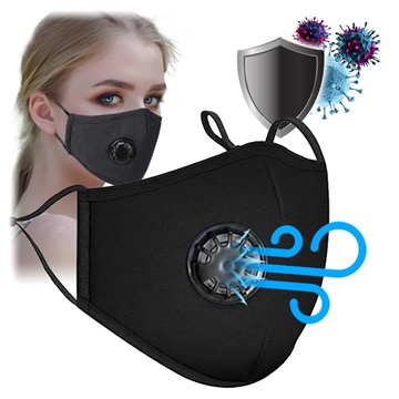 Máscara de Rosto Reutilizável PM2.5 com Filtro de Carvão Ativado - Preta
