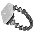Bracelete em Forma de Leque com Strass para Apple Watch 7/SE/6/5/4/3/2/1 - 45mm/44mm/42mm – Preto