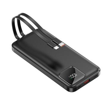 Banco de potência S38N Slim 10000mAh com cabos USB-C e Lightning - 22.5W - Preto